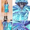 image:imagePerfashion Girls Vest Metallic Half Zip Hoodie Sleeveless Leather Disco Jackets with Kangaroo Pocket 413YLaser Blue Vest 13311