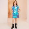 image:imagePerfashion Girls Vest Metallic Half Zip Hoodie Sleeveless Leather Disco Jackets with Kangaroo Pocket 413YLaser Blue Vest 13311