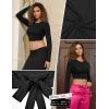 image:imagePerfashion Women Ballet Wrap Top Pilates Yoga Long Sleeve Workout Tie Tops Y2K Dance Shirt BlousesBlack 01931