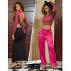 image:imagePerfashion Women Ballet Wrap Top Pilates Yoga Long Sleeve Workout Tie Tops Y2K Dance Shirt BlousesBurgundy Red 06931