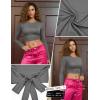 image:imagePerfashion Women Ballet Wrap Top Pilates Yoga Long Sleeve Workout Tie Tops Y2K Dance Shirt BlousesDark Grey 34931