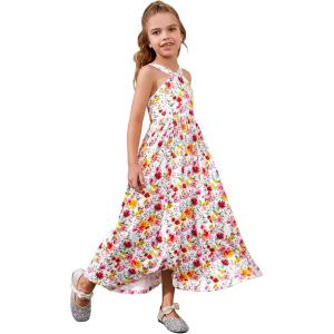 image:imagePerfashion Girls Maxi Long Dress Summer Casual Spaghetti Strap Sleeveless A Line Side Cutouts Sundress for 615 YearsColorful Flowers K43