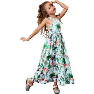 image:imagePerfashion Girls Maxi Long Dress Summer Casual Spaghetti Strap Sleeveless A Line Side Cutouts Sundress for 615 YearsTropical Toucan G59