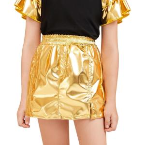image:imagePerfashion Girls Metallic Skort High Waisted Stretchy Metallic Wrap Skirt Shorts Trendy Asymmetrical Skort 413YGold Skort 03420
