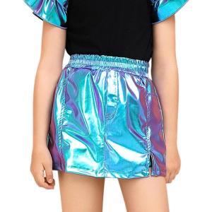 image:imagePerfashion Girls Metallic Skort High Waisted Stretchy Metallic Wrap Skirt Shorts Trendy Asymmetrical Skort 413YLaser Blue Skort 13420