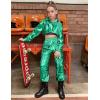 image:imagePerfashion Girls Long Sleeve Metallic Crop Tops Hip Hop Dance Hoodie Cropped Sweatshirt 413YGreen06