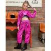image:imagePerfashion Girls Long Sleeve Metallic Crop Tops Hip Hop Dance Hoodie Cropped Sweatshirt 413YHot Pink07