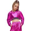 image:imagePerfashion Girls Long Sleeve Metallic Crop Tops Hip Hop Dance Hoodie Cropped Sweatshirt 413YHot Pink07