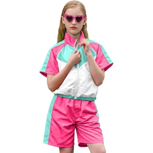 image:imagePerfashion Girls Summer 2 Piece Outfits 80s 90s Tracksuit Windbreaker amp Short Sets Hip Hop Dance 413YHot Pink and White 53413