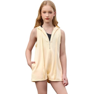 image:imagePerfashion Girls Summer Athletic Romper Shorts Hooded Jumpsuits Soft Sleeveless Overall With Pockets 413YCreamy White