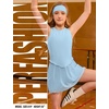 image:imagePerfashion Girls Tennis Dress Athletic Golf Outfit Ballet CrossBackamp Mesh Scalloped Hem with Builtin Shorts 413YBlue 08408