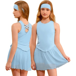 image:imagePerfashion Girls Tennis Dress Athletic Golf Outfit Ballet CrossBackamp Mesh Scalloped Hem with Builtin Shorts 413YBlue 08408