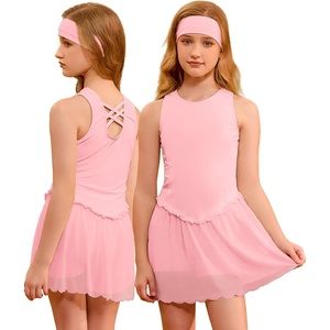 image:imagePerfashion Girls Tennis Dress Athletic Golf Outfit Ballet CrossBackamp Mesh Scalloped Hem with Builtin Shorts 413YPink 62408