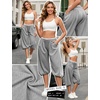 image:imagePerfashion Women Capri Sweatpants Joggers Double Waisted Barrel Harem Balloon Cropped Pants Lounge Yoga with PocketsLight Gray
