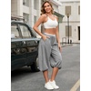 image:imagePerfashion Women Capri Sweatpants Joggers Double Waisted Barrel Harem Balloon Cropped Pants Lounge Yoga with PocketsLight Gray
