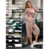 image:imagePerfashion Women Capri Sweatpants Joggers Double Waisted Barrel Harem Balloon Cropped Pants Lounge Yoga with PocketsMocha