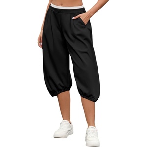 image:imagePerfashion Women Capri Sweatpants Joggers Double Waisted Barrel Harem Balloon Cropped Pants Lounge Yoga with PocketsBlack