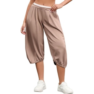 image:imagePerfashion Women Capri Sweatpants Joggers Double Waisted Barrel Harem Balloon Cropped Pants Lounge Yoga with PocketsMocha