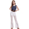image:imagePerfashion Teen Girls Lace Flare Leggings Cowgirl Bell Bottom Dance Pants  BuiltIn Shorts Elastic Waistband Boho WesternWhite03929