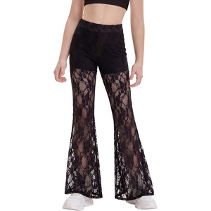 image:imagePerfashion Teen Girls Lace Flare Leggings Cowgirl Bell Bottom Dance Pants  BuiltIn Shorts Elastic Waistband Boho WesternBlack01929
