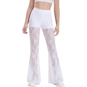 image:imagePerfashion Teen Girls Lace Flare Leggings Cowgirl Bell Bottom Dance Pants  BuiltIn Shorts Elastic Waistband Boho WesternWhite03929