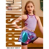 image:imagePerfashion Girls Metallic Shorts Shiny Y2K Hip Hop Dance Outfits Cheer Athletic with Mesh Liner Kids 413YBlue