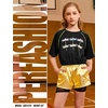 image:imagePerfashion Girls Metallic Shorts Shiny Y2K Hip Hop Dance Outfits Cheer Athletic with Mesh Liner Kids 413YGold