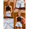 image:imagePerfashion Girls Metallic Shorts Shiny Y2K Hip Hop Dance Outfits Cheer Athletic with Mesh Liner Kids 413YLaser Silver
