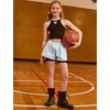image:imagePerfashion Girls Metallic Shorts Shiny Y2K Hip Hop Dance Outfits Cheer Athletic with Mesh Liner Kids 413YLaser Silver