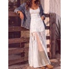 image:imagePerfashion Womens Lace Sheer Maxi Skirts Concert Boho Western  Polka Dots BuiltIn Shorts Elastic Waistband See Through Festivals GothicWhite03930