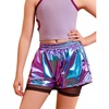 image:imagePerfashion Girls Metallic Shorts Shiny Y2K Hip Hop Dance Outfits Cheer Athletic with Mesh Liner Kids 413YBlue