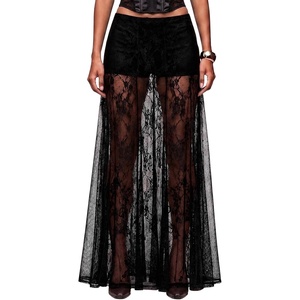 image:imagePerfashion Womens Lace Sheer Maxi Skirts Concert Boho Western  Polka Dots BuiltIn Shorts Elastic Waistband See Through Festivals GothicBlack01930