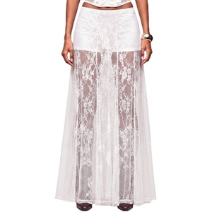 image:imagePerfashion Womens Lace Sheer Maxi Skirts Concert Boho Western  Polka Dots BuiltIn Shorts Elastic Waistband See Through Festivals GothicWhite03930